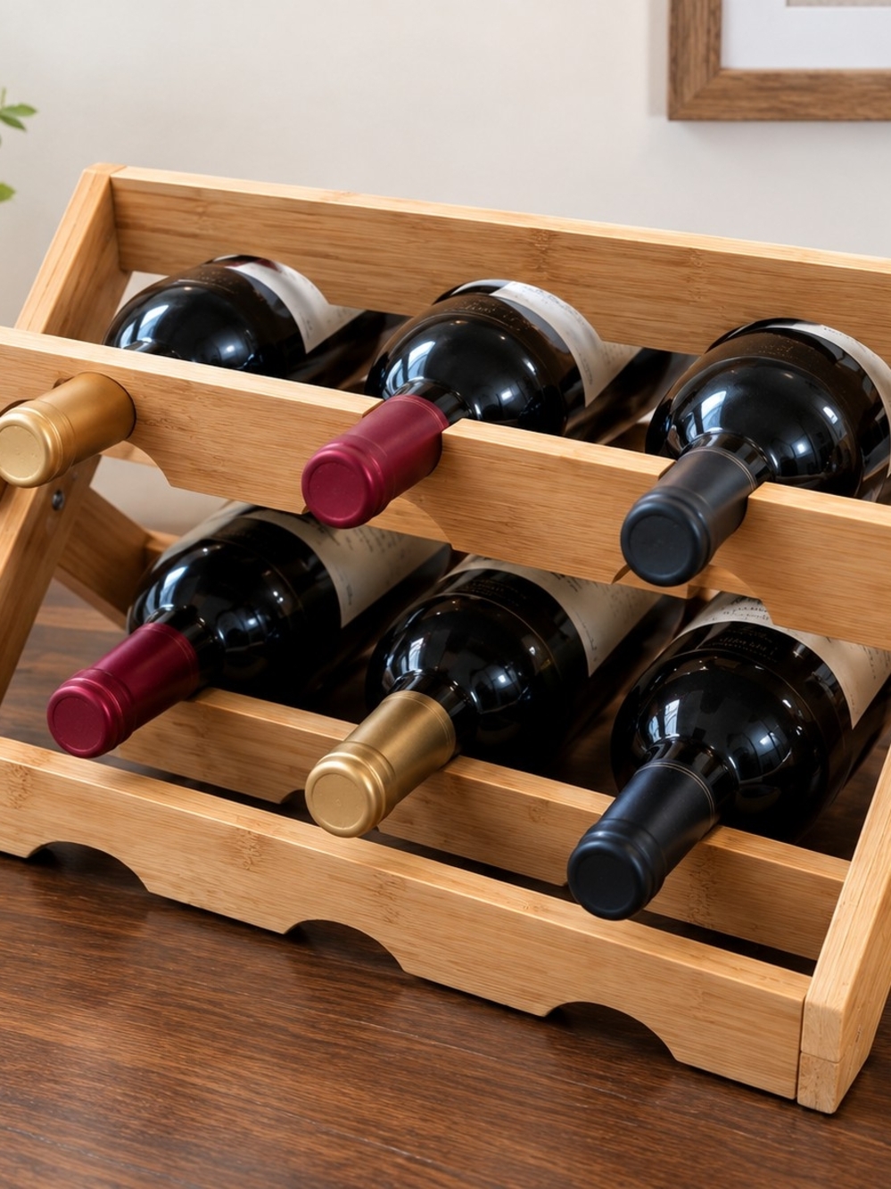 6-Bottle Wine Rack with Mixed Color Caps